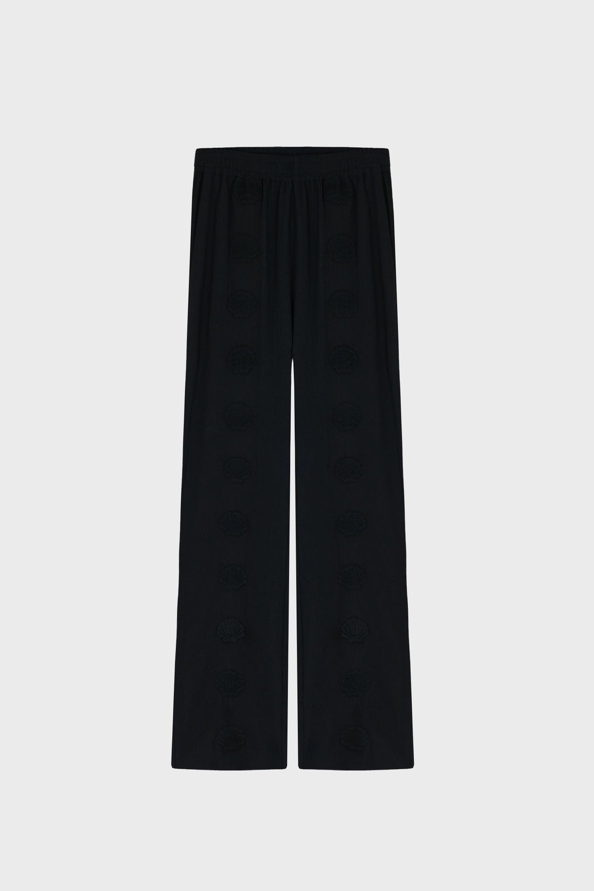 SEASHELL EMBROIDERED STRAIGHT-LEG PANTS