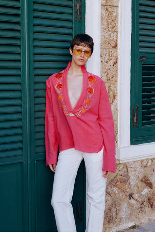 GENERATION78 | SEASHELL EMBROIDERED V - NECK SHIRT IN COTTON