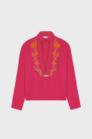 GENERATION78 | SEASHELL EMBROIDERED V - NECK SHIRT IN COTTON