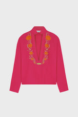 SEASHELL EMBROIDERED V-NECK SHIRT IN COTTON