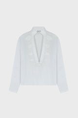 SEASHELL EMBROIDERED V-NECK SHIRT IN COTTON