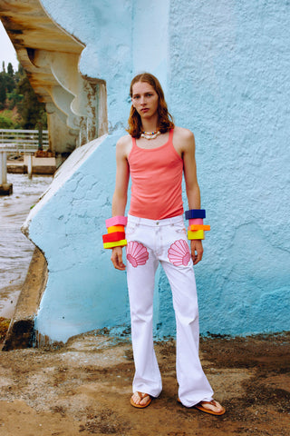 GENERATION78 | SEASHELL EMBROIDERED WIDE - LEG PANTS