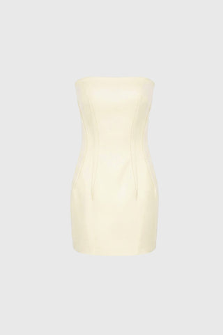 STRAPLESS TAILORED MINI DRESS IN SILKY-WOOL
