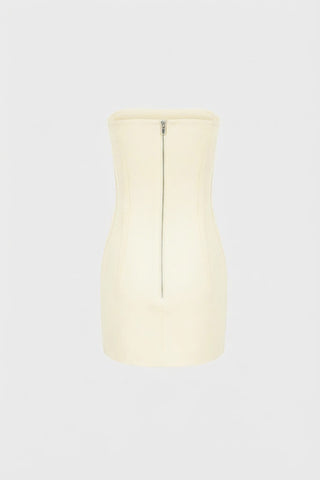 STRAPLESS TAILORED MINI DRESS IN SILKY-WOOL