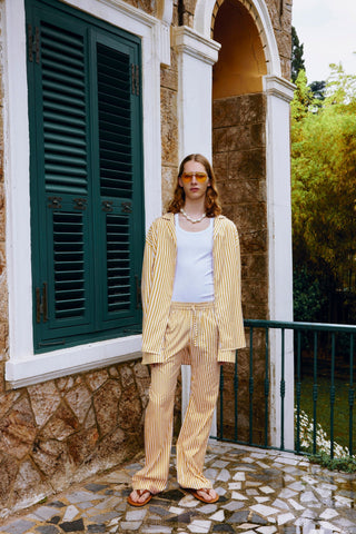 GENERATION78 | STRIPED WIDE - LEG PANTS IN COTTON - POPLIN